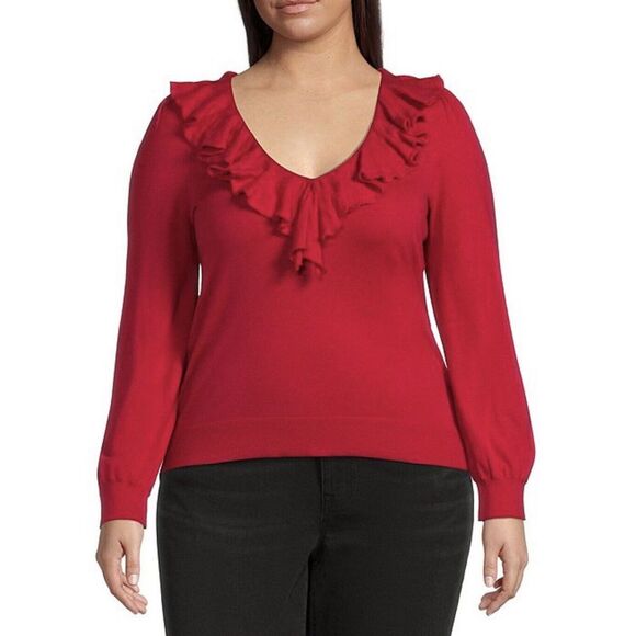 Women's Red Ruffle Sweater - Picture 2 of 6
